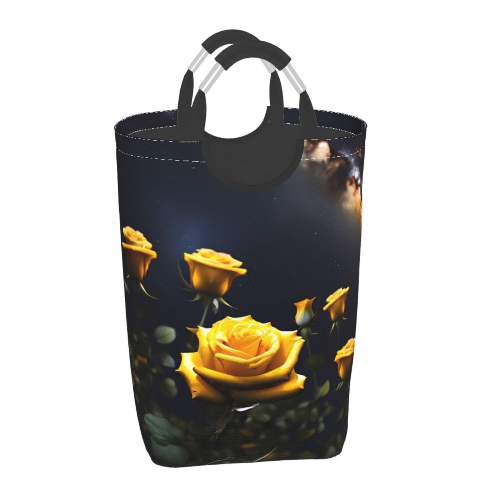 Hermosa bolsa de almacenamiento cuadrada de rosas amarillas de 50 L, adecuada para múltiples escenas, cesta plegable de almacenamiento de ropa sucia.