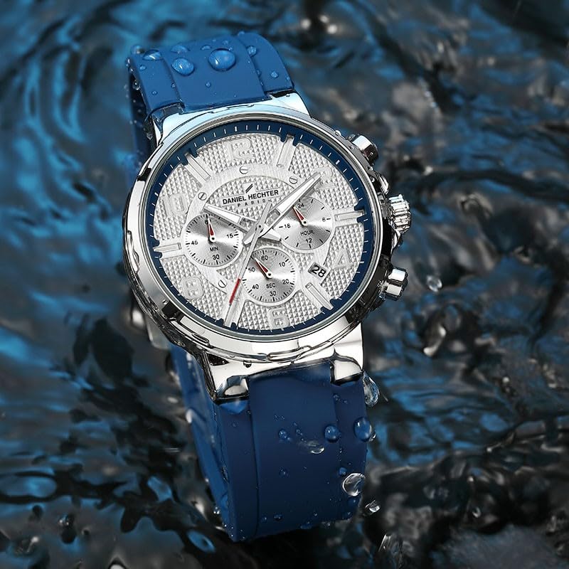 Image of Daniel Hechter Paris Beaubourg Collection Multifunctional Watch for Men with Textured Round Dial and Silicon Strap-DHM1009