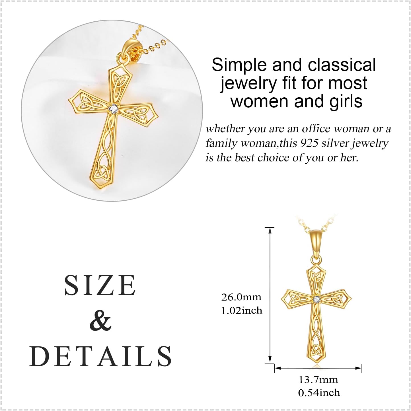 DOVRAN 14k Yellow Gold Celtic Knot Cross Necklace Pendant Religious Fine Jewelry For Women Anniversary Birthday Gifts For Her