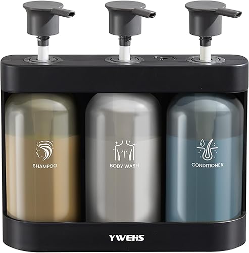 Dispensador de champú y acondicionador, dispensador de jabón de ducha, 3 cámaras, sin taladro, dispensador de champú para ducha montado en la pared,