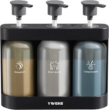 Shampoo and Conditioner Dispenser Shower Soap Dispenser 3 Chamber No Drill Shampoo Dispense for Shower Wall Mounted Shower Shampoo Dispenser 3 Chamber for Bathroom Hotel 3 * 13.37 fl.oz Black