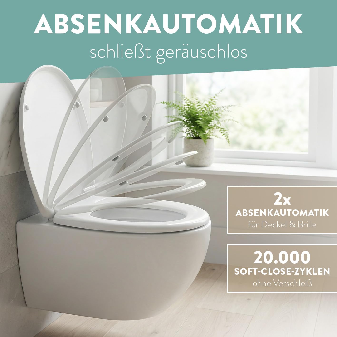 Benkstein® Toilettendeckel mit Absenkautomatik oval weiß – antibakterieller WC Sitz – Quick-Release zur einfachen Reinigung – einfache Montage – Urea-Duroplast – abnehmbar – bis 150 kg belastbar