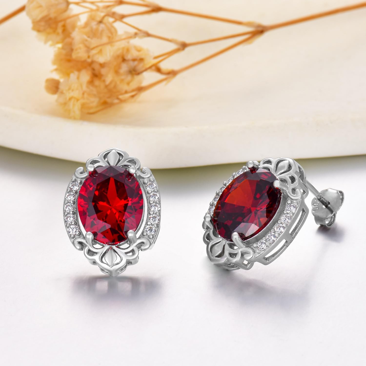 Gemstone Earrings 925 Sterling Silver 10mm * 8mm Oval Cut Birthstone Stud Earrings for Women - Image 5