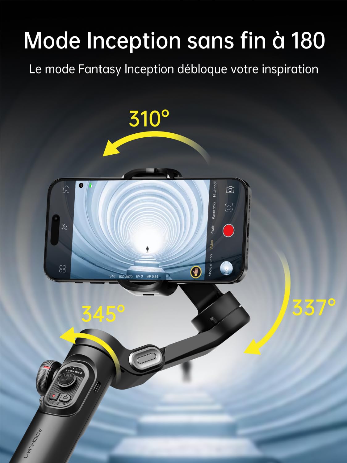 AOCHUAN Stabilisateur de téléphone 3 Axes pour Smartphone Pliable avec molette de Mise au Point TikTok Youtube Vlog pour iPhone16 15 14 13 12 Pro Max Android - Smart XE