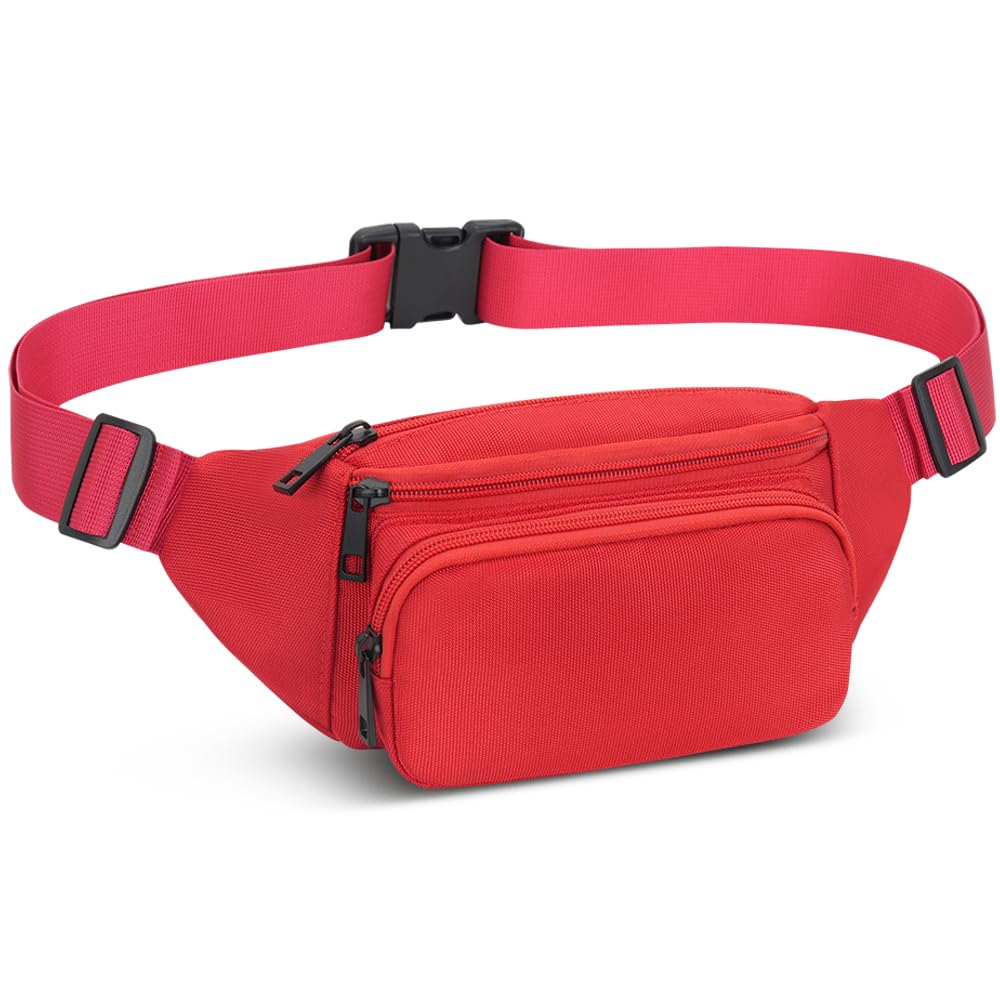 Bumbags Waist Fanny Pack Running Belt for Men Women Unisex Bum Bag Adjustable Belt for Outdoors Workout Hiking Gifts for Ladies Boys (Red)