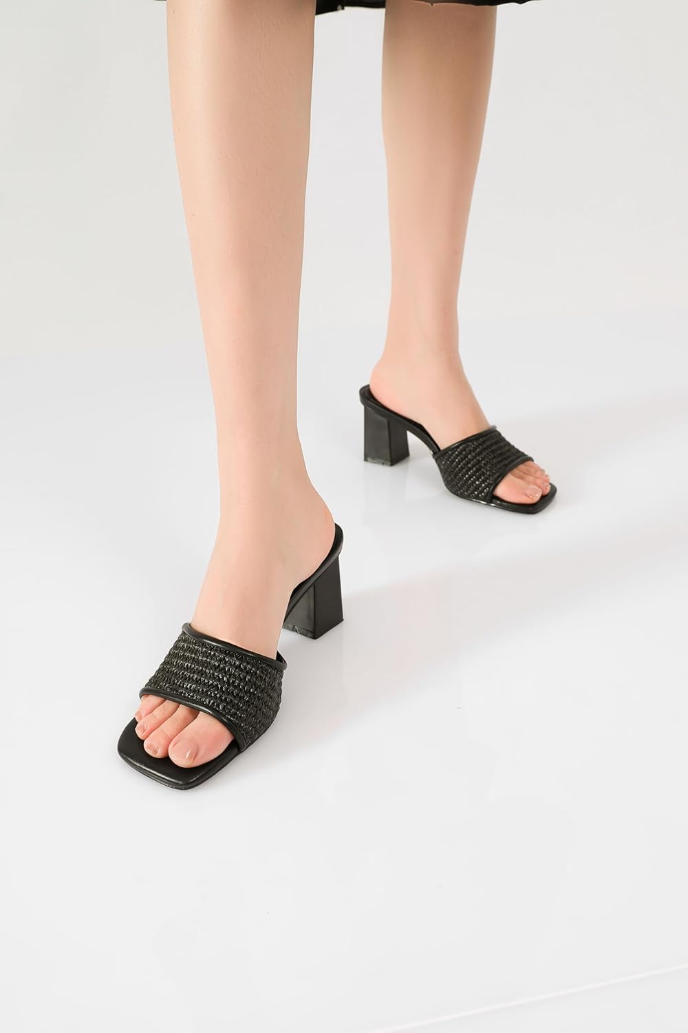 vivianly Women's Low Block Heels Sandal Square Open Toe Chunky High Heels Slip on Heeled Sandals Mules Slide for Party Wedding Dress Shoes - Image 3