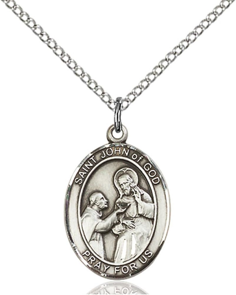 Bonyak Jewelry St. John of God Hand-Crafted Oval Medal Pendant in Sterling Silver