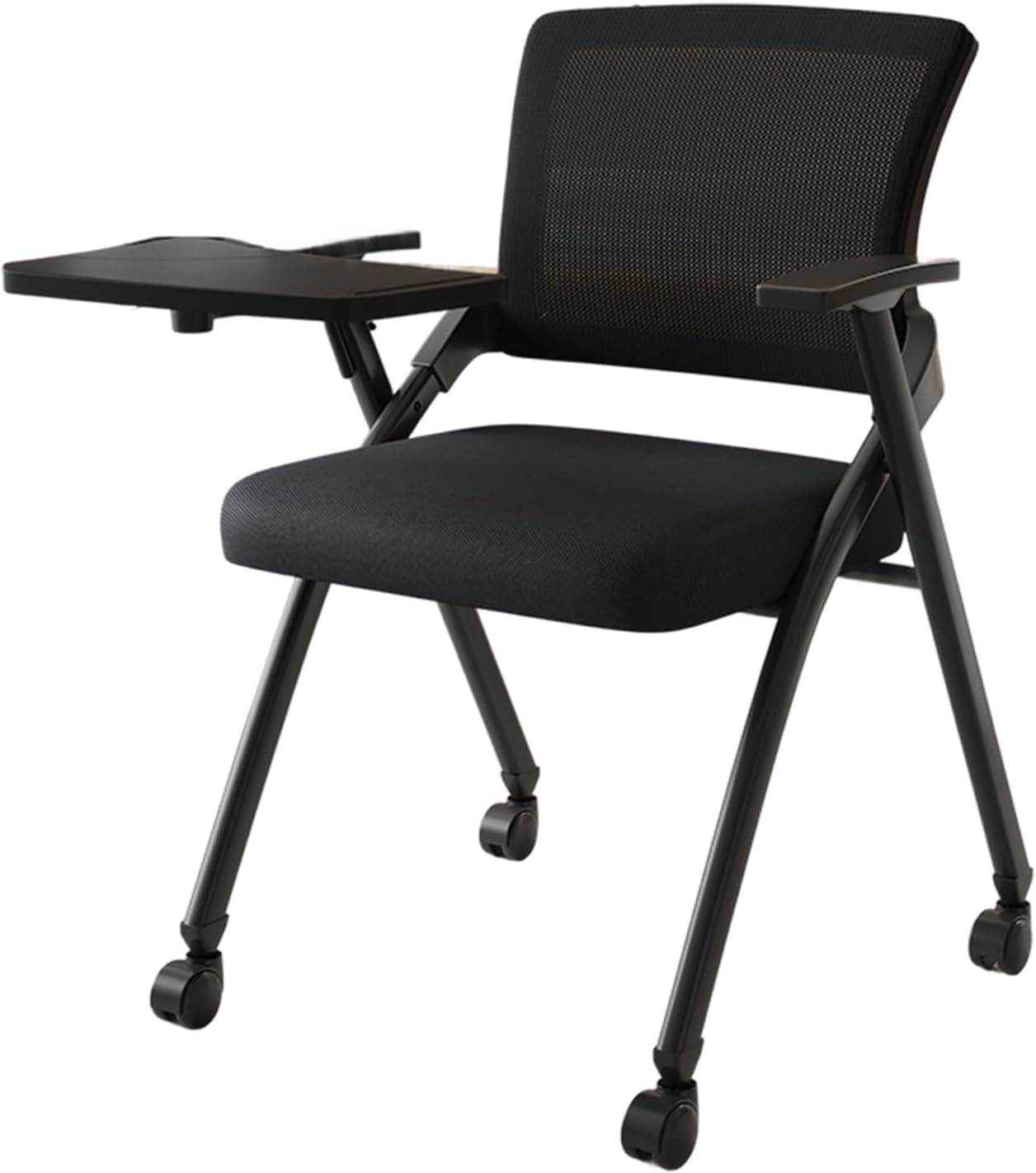 Foldable Conference Chair,Portable Office Chair,Folding Office Chair,Width 90cm,Chair with Table Attached,Conference Room Training Table and Chair Integrated Stool(Black 2)