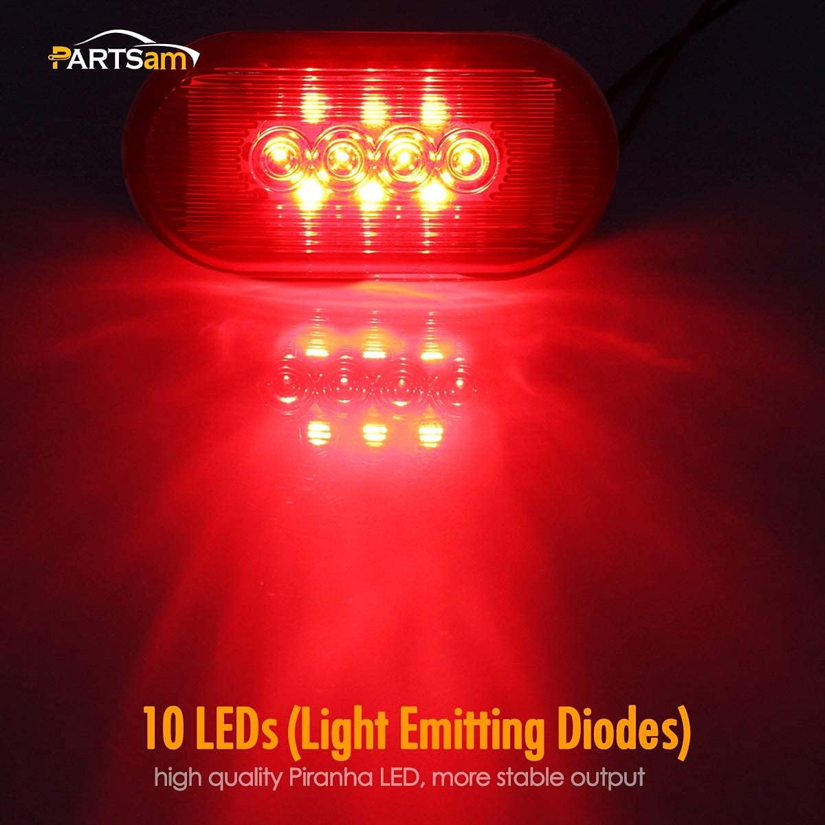 Partsam 6Pcs 4" Inch Oblong RV Clearance Marker Lights Red 10 Diodes Surface Mount Sealed with Black Base Waterproof 2x6 Rectangle Rectangular Led Marker Lights