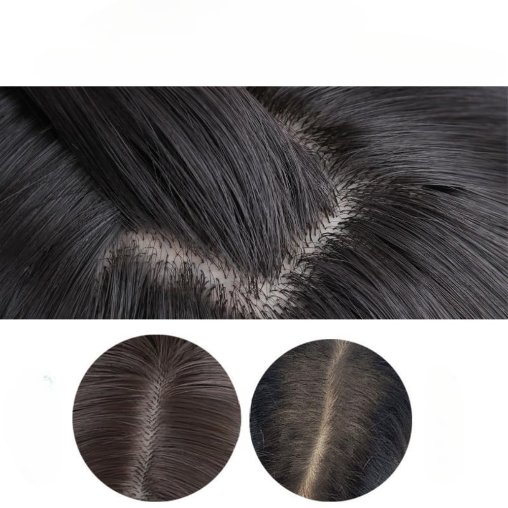 13.8 Inch Clip in Toppers Straight or Wavy Synthetic Hair Wiglet Hairpiece for Women Thin Hair. (Dark brown,wavy)