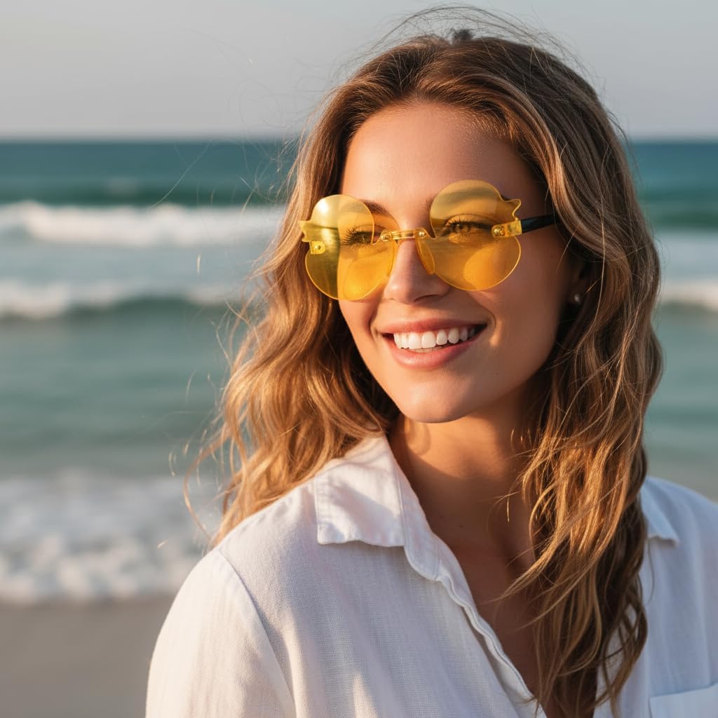 2Pcs Yellow Cartoon Little Duck Personality Frameless Sunglasses Copy Tide Sunshade Sunglasses Gifts, Decorations
