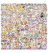 100 Pcs Glitter Cute Rainbow Animal Stickers Vinyl Stickers Kawaii Holographic Stickers Cartoon W...