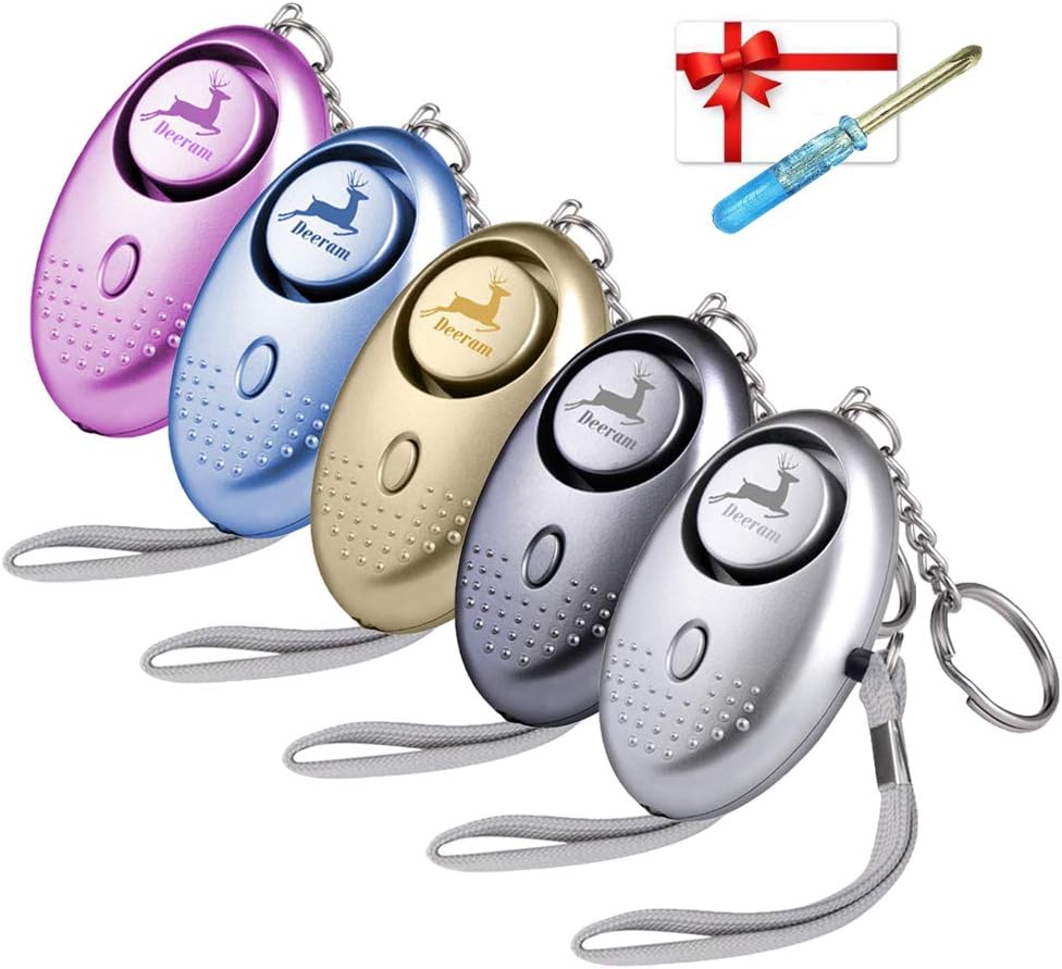 Deeram 5 Pack 150DB Emergency Personal Alarm Self-Defense Security Alarm Keychain with Bright LED Light Perfect for Women Kids and Elders, 5 Colors