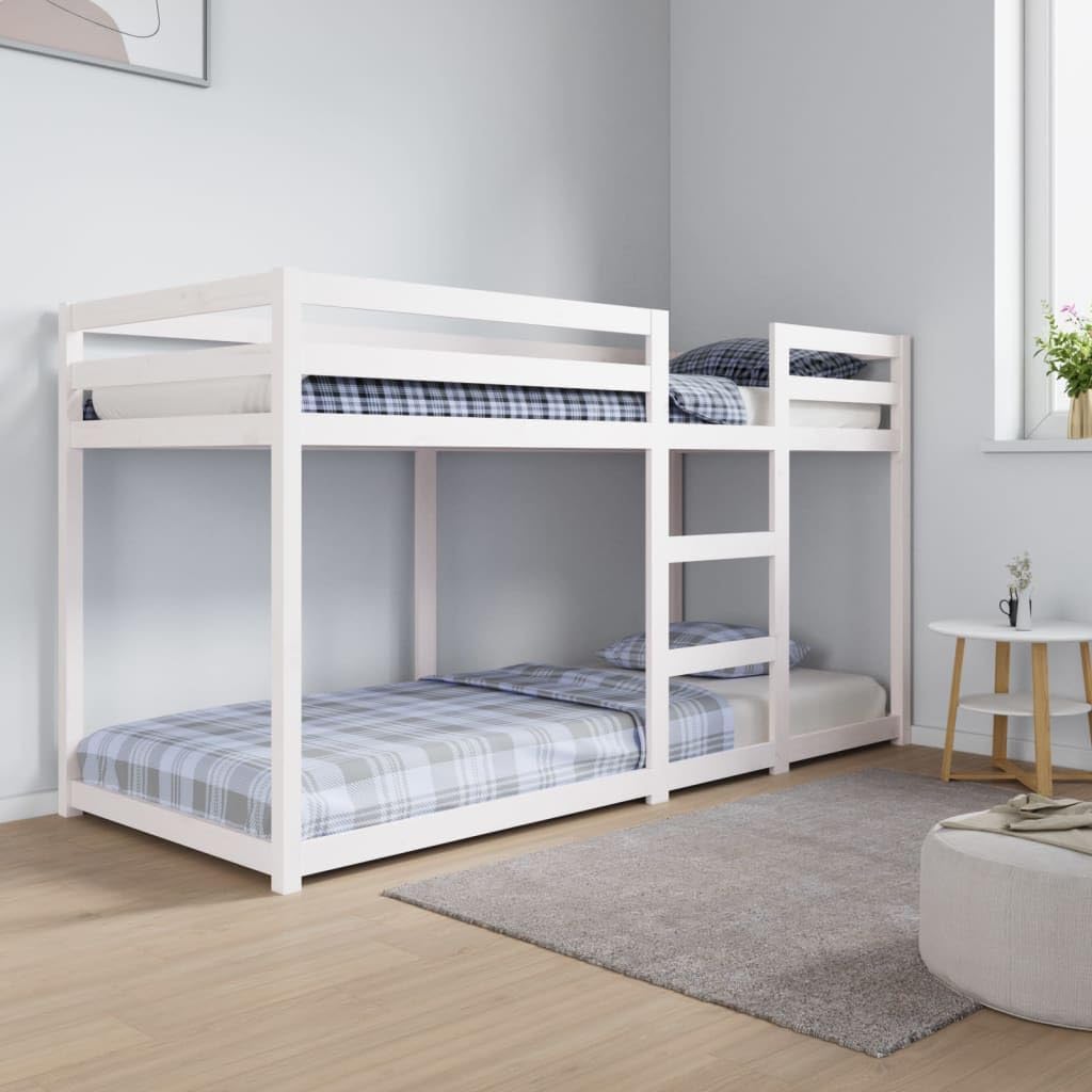 Bunk Bed, White, 80 x 200 cm, Made of Solid Pine Wood, Space-Saving Bed Frame for Children and Adults, Safe Double Bed without Mattress