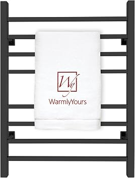 WarmlyYours Heated Towel Rack for Bathroom - Matte Black Electric Towel Warmer Rack and Dryer 8 Bars, Wall Mounted, Plug-in or Hardwired 120V Sierra