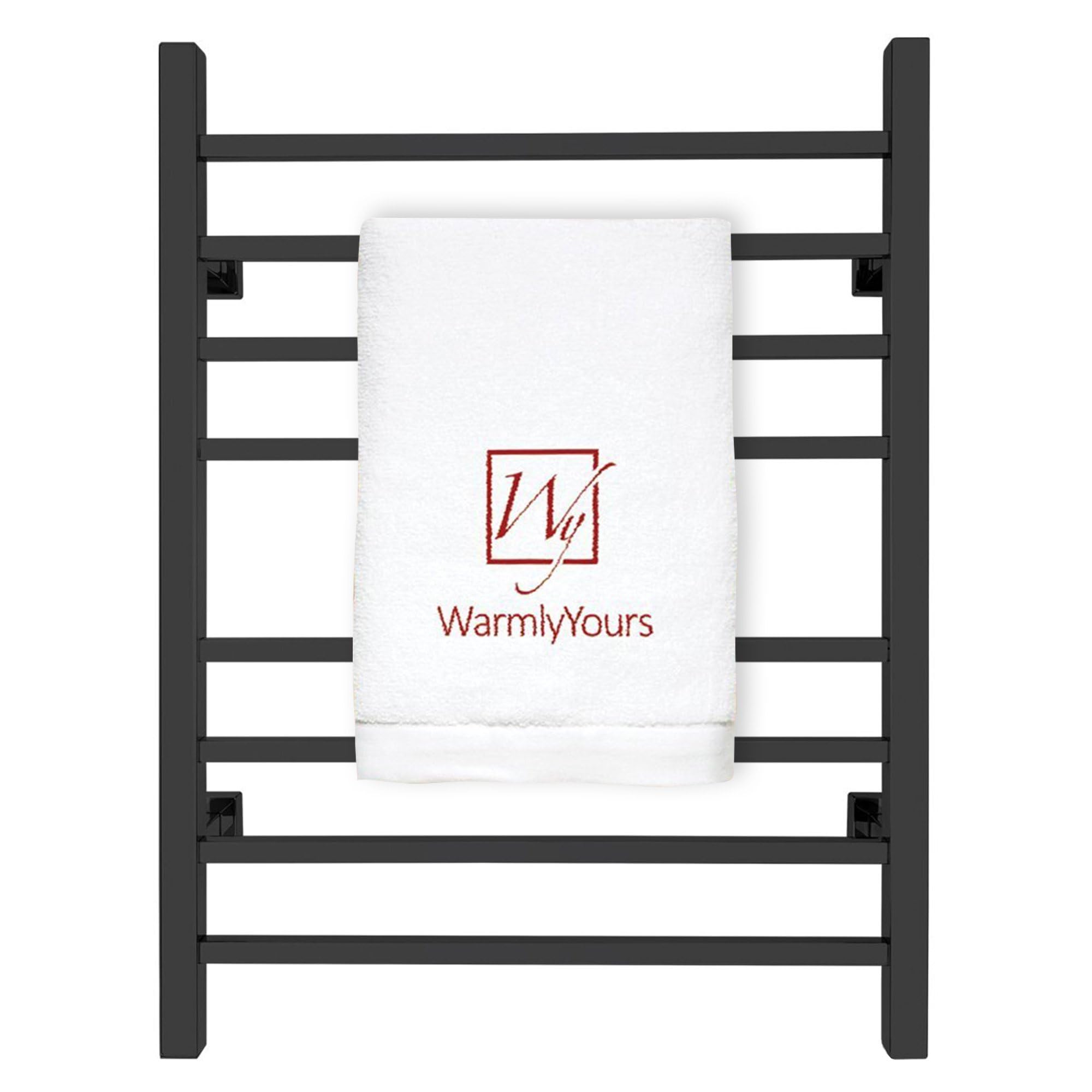 WarmlyYours Heated Towel Rack for Bathroom - Matte Black Electric Towel Warmer Rack and Dryer 8 Bars, Wall Mounted, Plug-in or Hardwired 120V (Sierra)