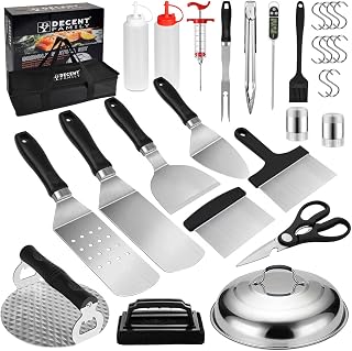 30pcs Griddle Accessories Kit for Blackstone Professional Flat Top Grill Tools, BBQ Spatula Gift Set with Basting Cover, Burger Press, Meat Injector, Thermometer, Tongs for Camping Backyard Teppanyaki