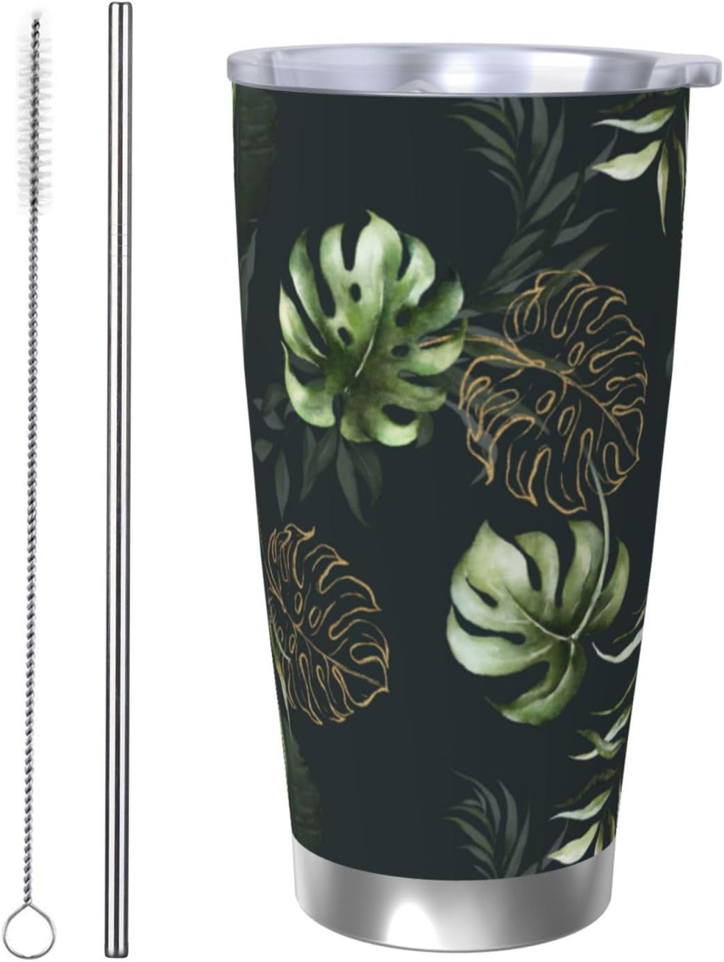 Tropical Leaves Tumbler 20oz Palm Leaf Stainless Steel Vacuum Insulated Tumblers with Lid and Straw Plants Travel Coffee Mug Tea Wine Cups Water Bottle Gifts for Women Plants Lovers