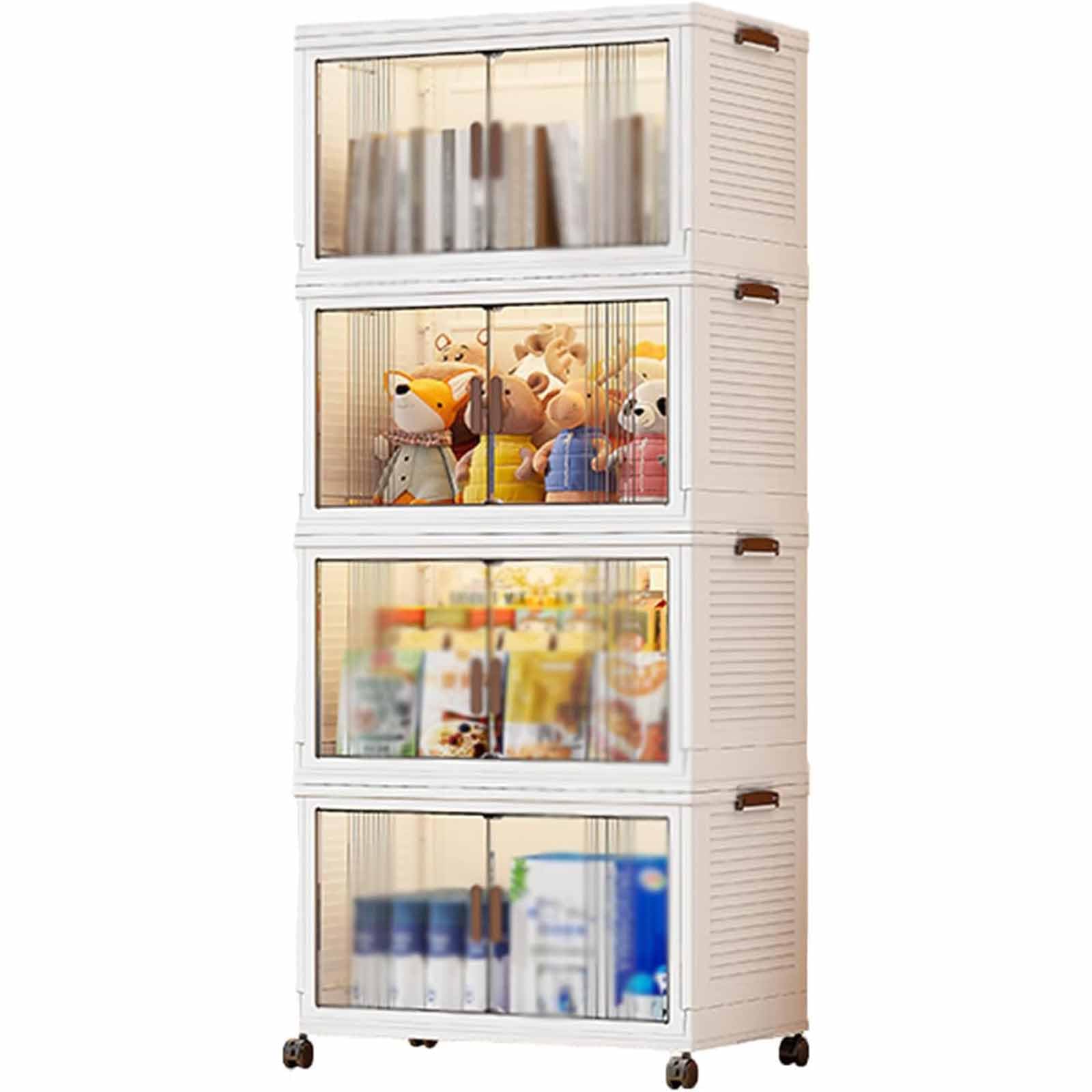 Cajas Almacenaje de Plástico,con Puerta magnética y Ruedas, Apertura Doble Cajas de Almacenamiento,Caja de Almacenamiento apilable, para Dormitorios, Salas de Estar