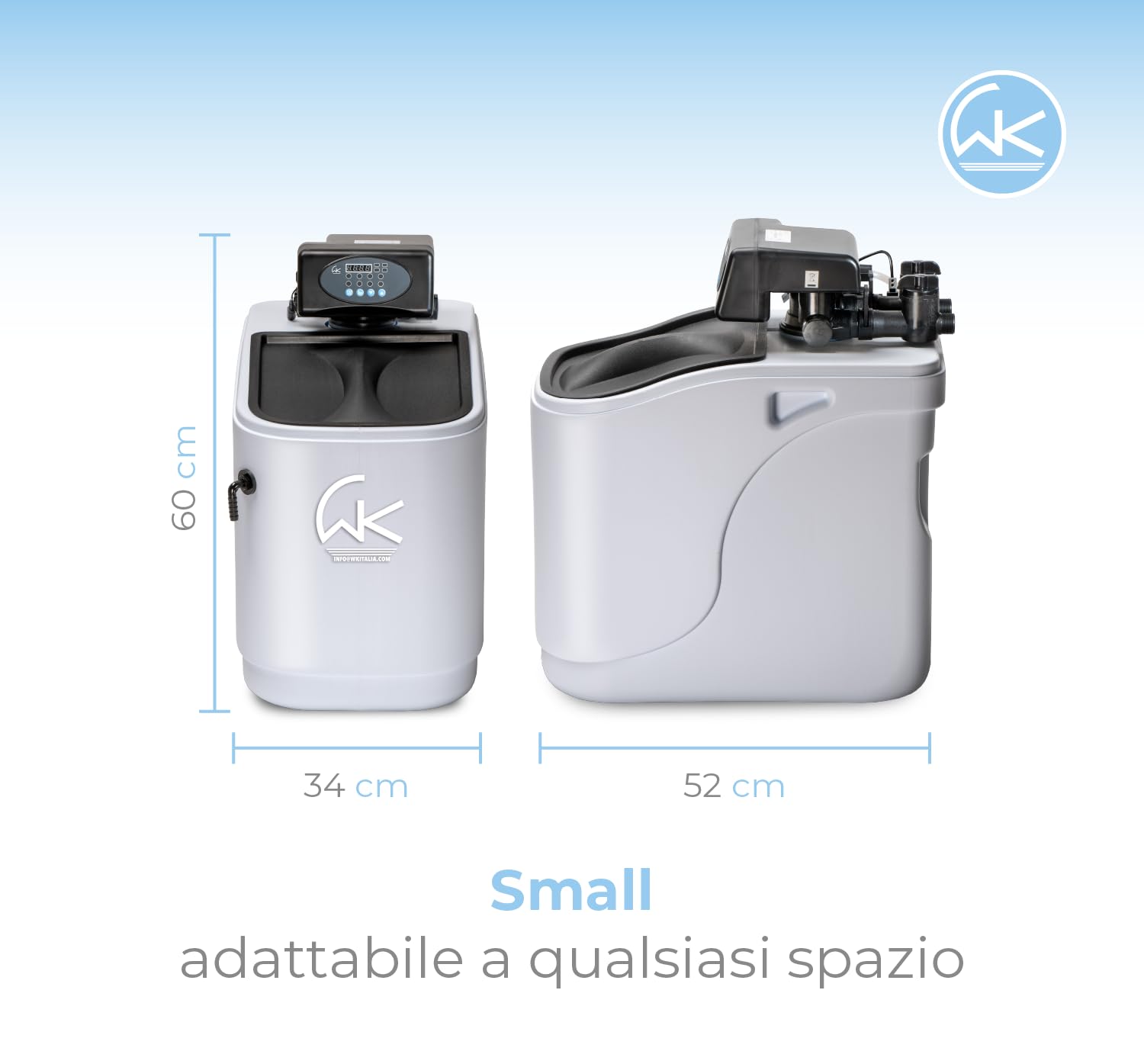 WK - Adoucisseur d'eau domestique New Octopus Slim, système de filtrage pour eau douce, design peu encombrant, débit de 3000 litres, idéal pour les familles jusqu'à 4 personnes