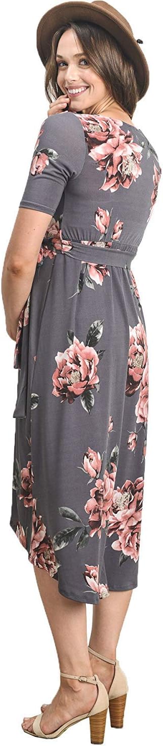 Hello Miz Women's Floral High-Low Surplice Wrap Nursing and, Grey, Size X-Large