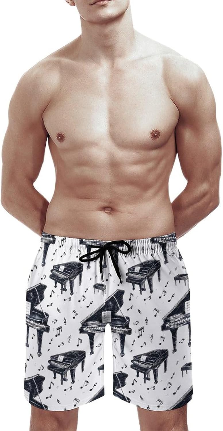 Music Instrument Piano Casual Men's Swim Trunks Novelty Summer Beach Shorts Swimwear with Pocket