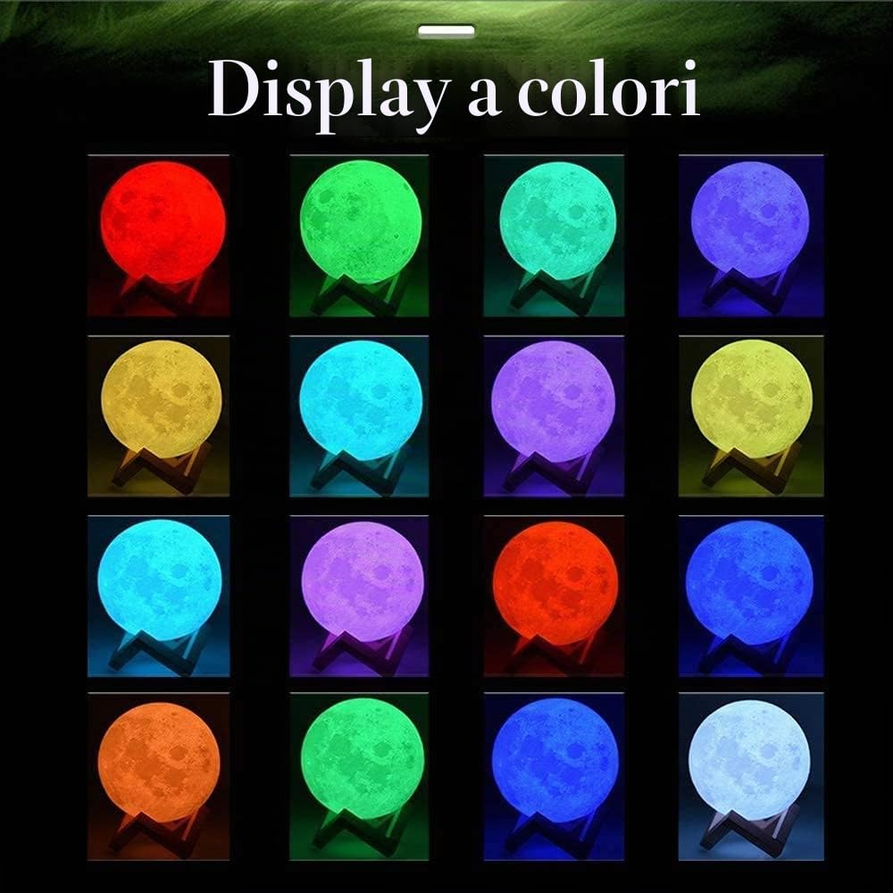 Lampada Luna personalizzata 3D con la tua foto e il tuo Testo USB Ricaricabile 16 colori Telecomando e Touch Controller, Regali ​per Cmpleanno, Anniversario, Natale Moon Light Lamp Diametro 18CM
