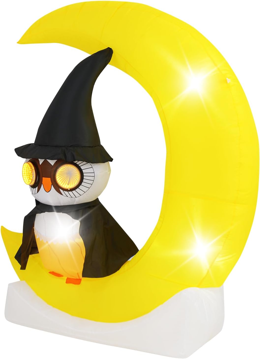 Tangkula 5.1 FT Inflatable Owl on Moon, LED Lighted Halloween Decoration with Large Moon & Wizard Owl, Blow up Giant Holiday Decoration with Stakes & Sandbags for Yard, Lawn