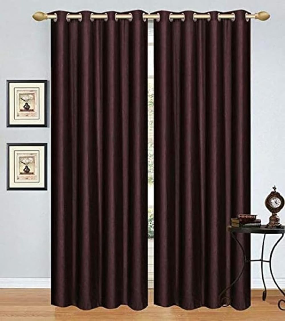 Polyester Long Crush Plain Door Curtains 11 Feet Long for Living Room Bedroom, Brown, Set of 1-image-41