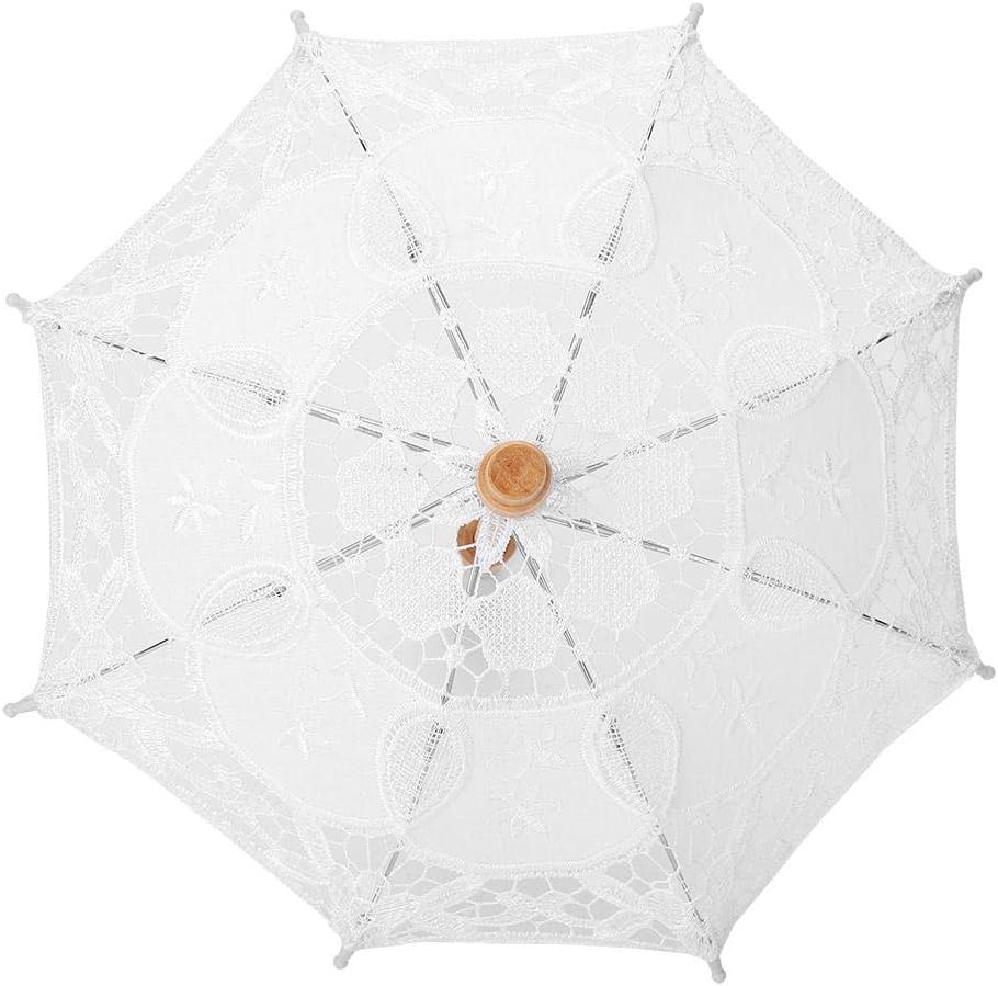 Lace Umbrella Parasol Black, Handmade Lace Sun Folding Parasol Umbrella Wedding Bridal for Lady Women Party Decor Dancing Photography Prop.(White S)