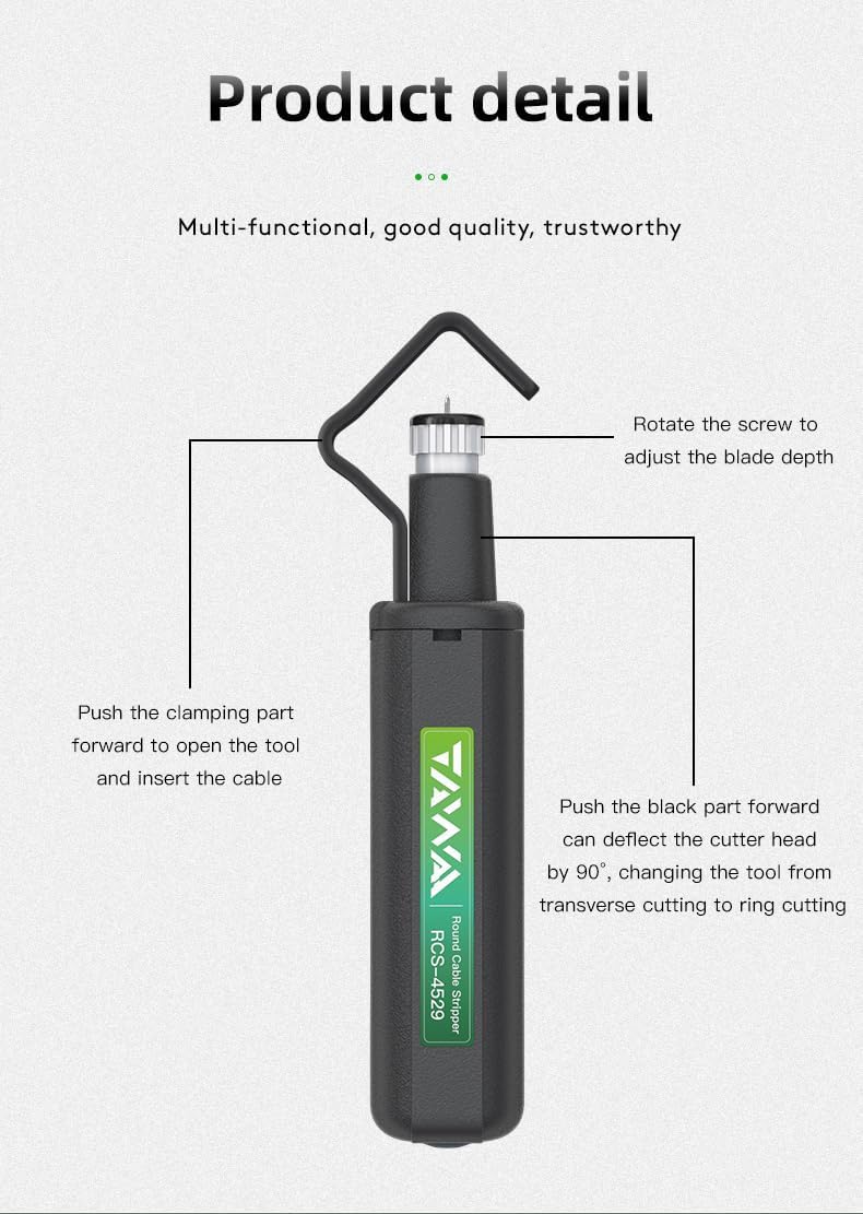 FTTH Cable Stripper Suitable for Round Cables Diameter RCS-4529 4.5-29mm Optical Round Cables Stripper for Round PVC Cable Stripping Knife Tool Wire Stripper