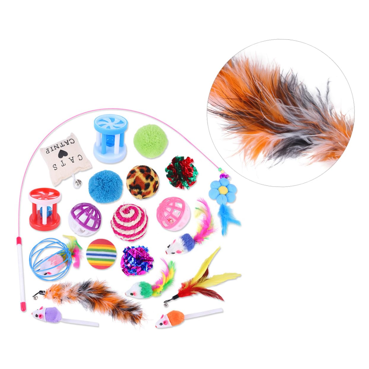Kisangel 60pièces Set Jouets Interactifs pour Chats avec Clochettes Balles à Teaser Et Accessoires Amusants pour Chats Actifs