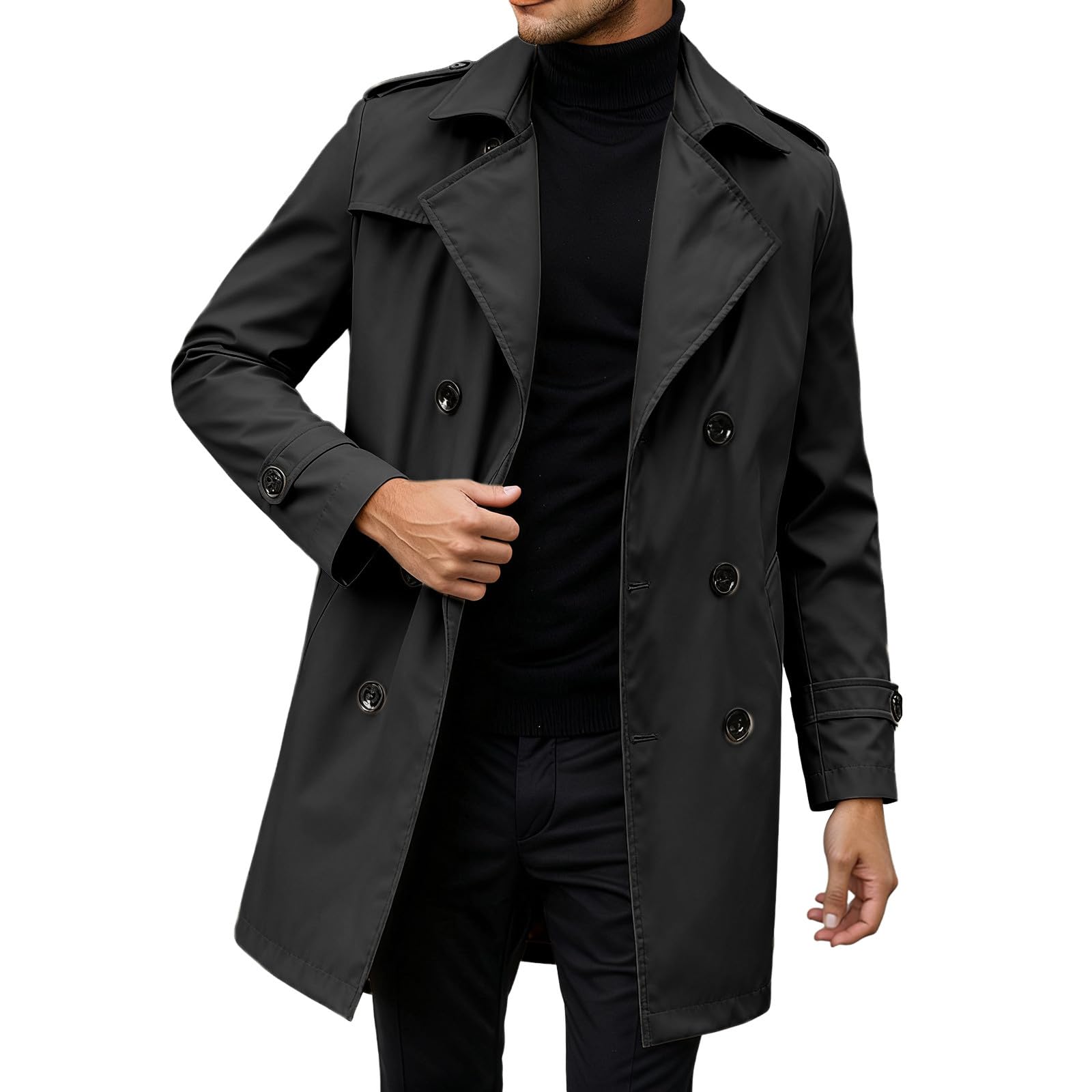 Générique Trench Homme Manteau anorak classique style britannique pour homme avec veste extérieur polyvalente tissu résistant tenue décontractée et habillée