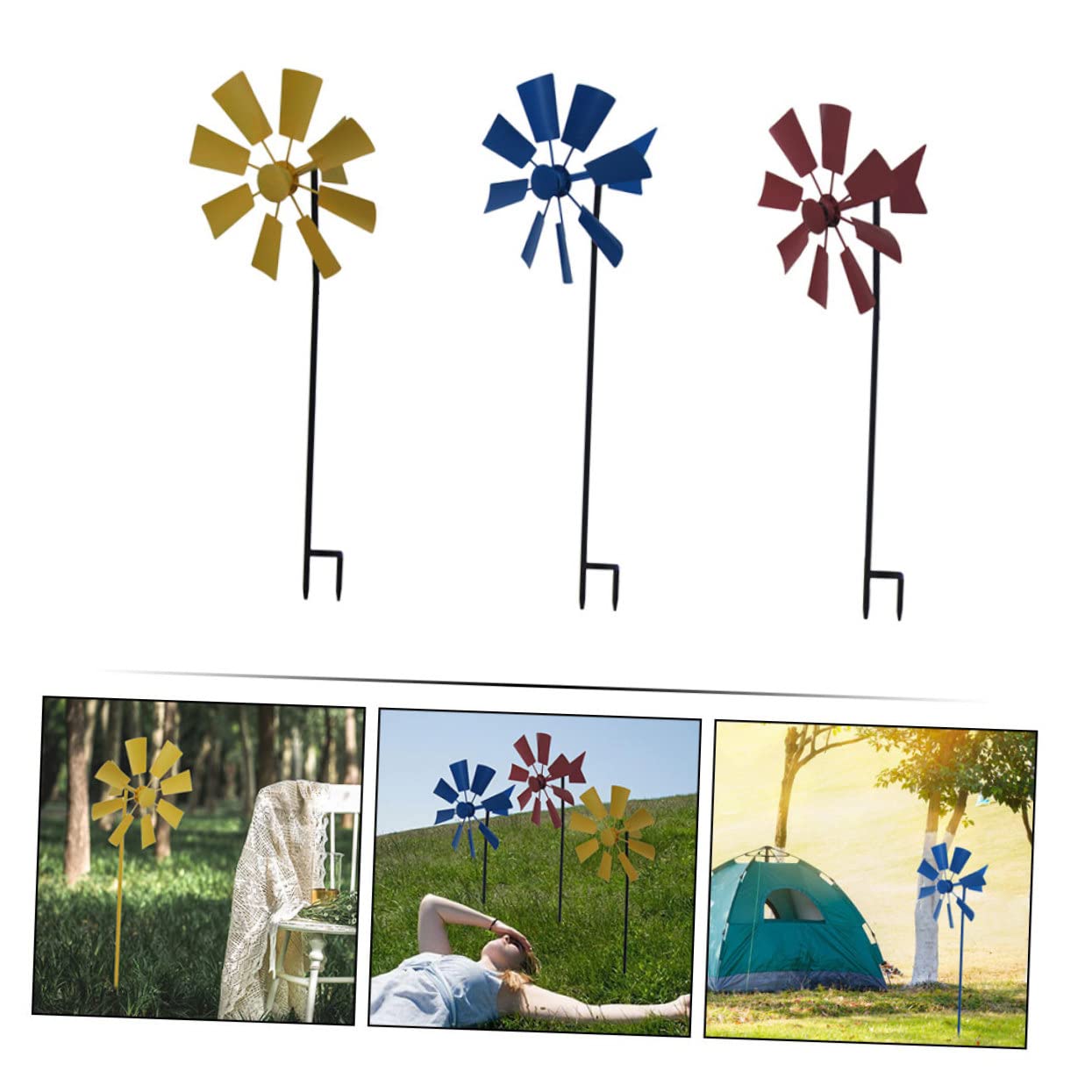 HEMOTON 3 Stück Metall Windmühlen für Garten und Außenbereich | Dekorative Gartenstecker für Park und Hof, Leicht zu Verwenden, Sichere Ausführung, Einzigartige Optik