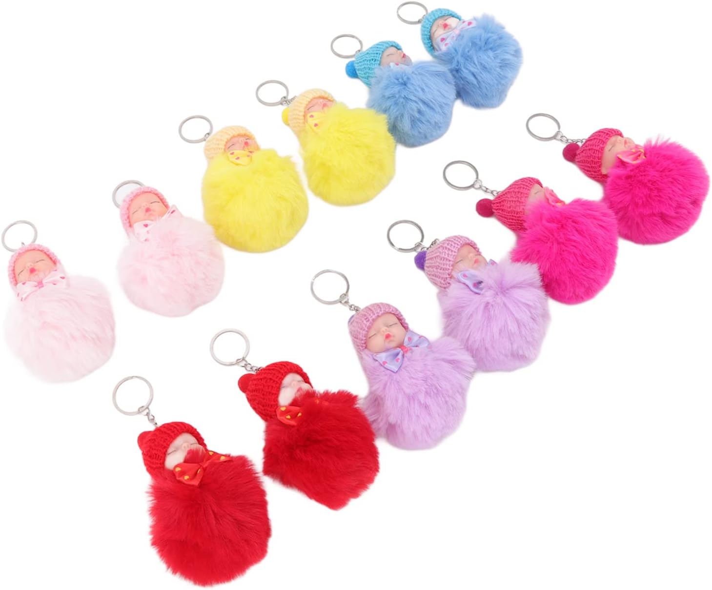 VGEBY Baby Pompom Key Chains, 12Pcs Cute Girl Doll Ball Keychain for Car Keys Mobile Phones Wallets Handbags