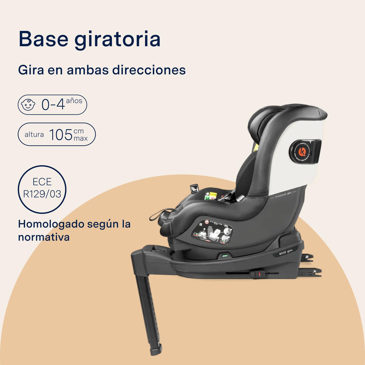 PEG Base Giro - Base Giratoria i-Size a 360° - Compatible con Sillas de Coche Peg Perego Primo Viaggio Lounge, SLK y Viaggio Giro