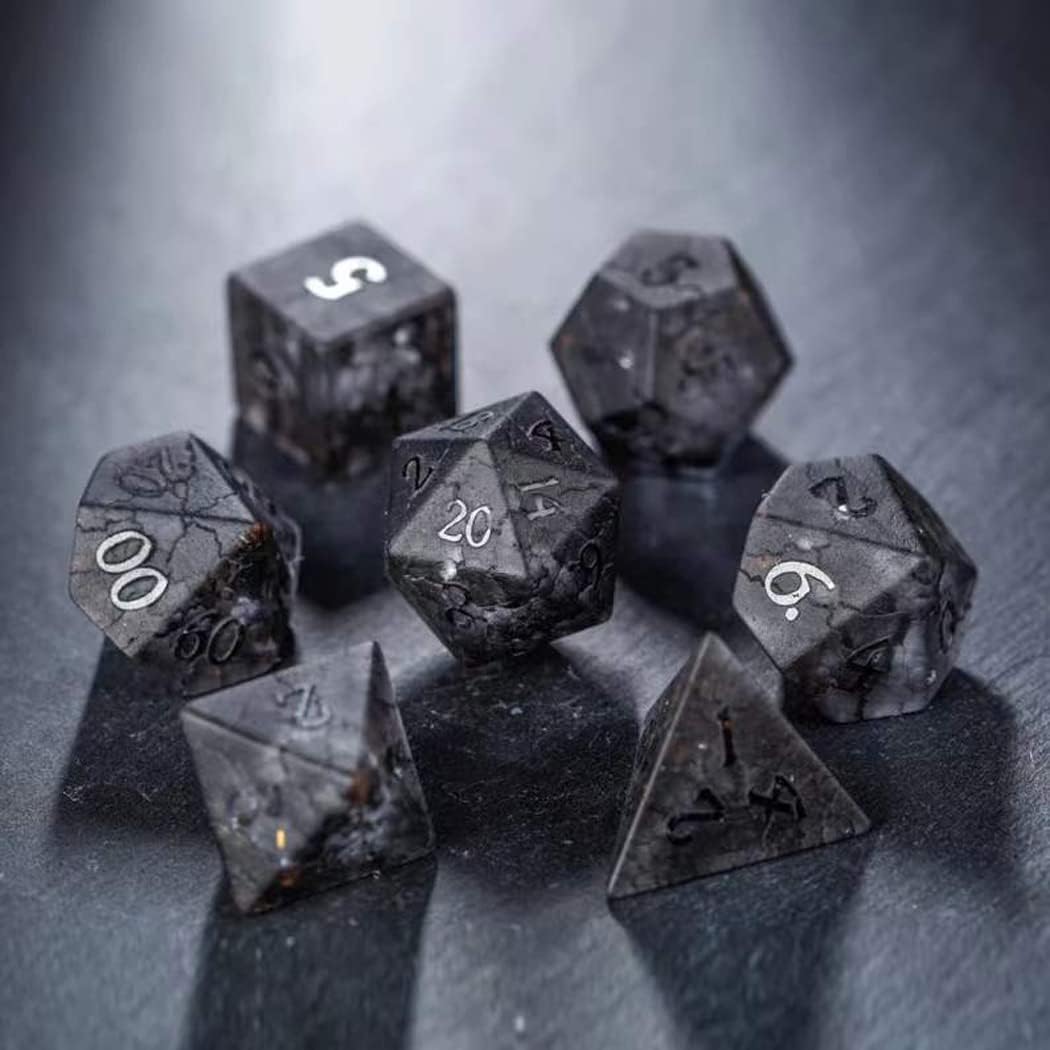 D&D Dice Set Pretty Black Lightning Zircon Role Playing