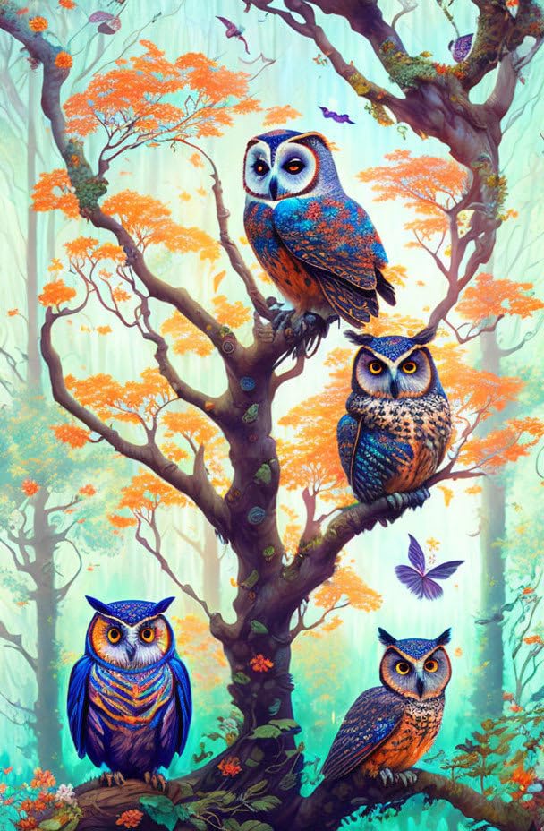 Poster toile Hibou forêt magique pour une ambiance poétique