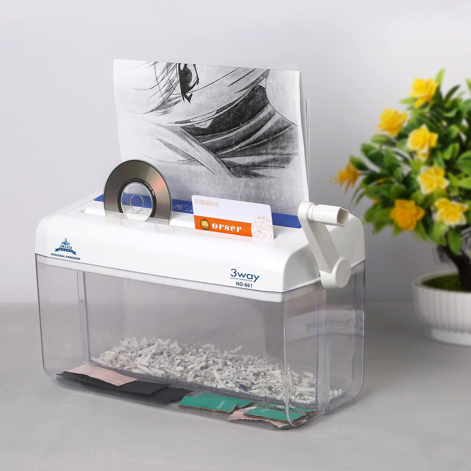Mini destructeur de papier manuel A4 3 en 1 pour usage scolaire, bureau à domicile, outil portable pour couper les documents, cartes, CD sans bruit d'alimentation