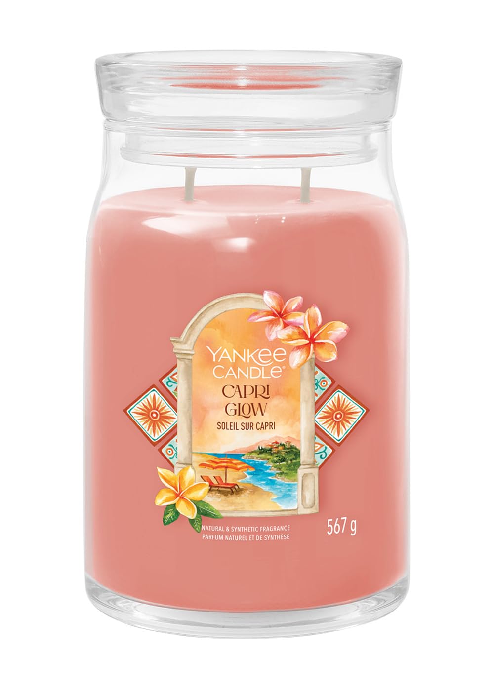 Yankee Candle Duftkerze im Glas (groß) CAPRI GLOW - Signature Kerze aus "Hello Italy" Kollektion mit Brenndauer bis zu 90 Stunden