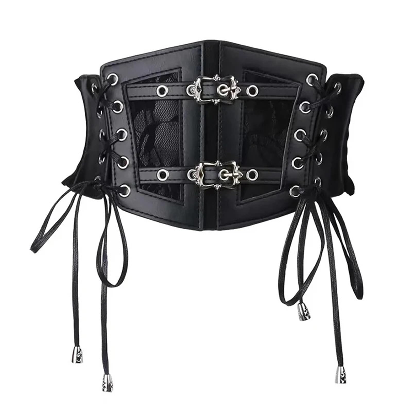 Ayztantine Men's Black Corset Adjustable Cummerbund For Elastic Lace Corset Belts For Wo Wide Stretch Cummerbunds Fe Goth Punk Dress Corset Belt Big White Waistband(Black Corset)