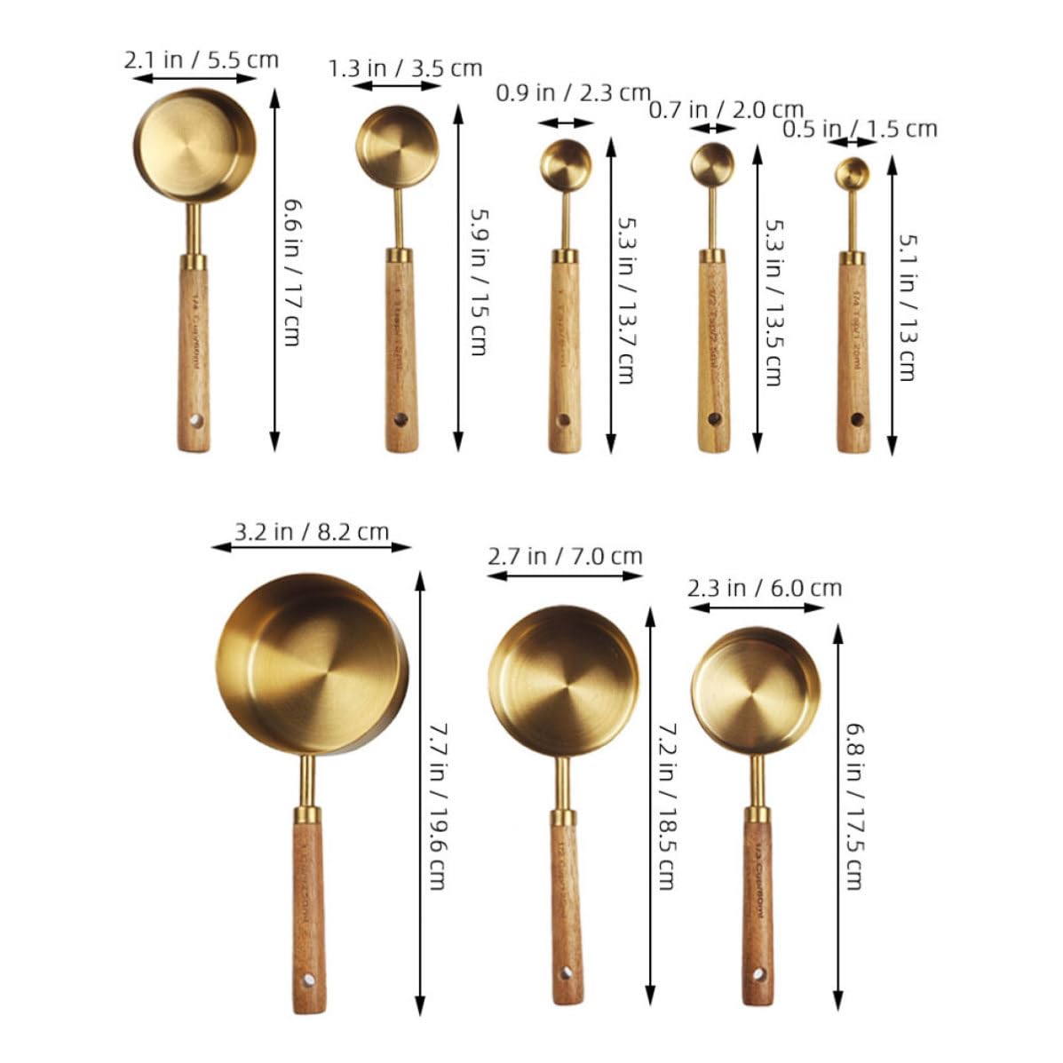 Kichvoe 8 Piezas Juego de Cucharas Medidoras con Mango de Madera Ergonómico de Acero Inoxidable y Apilables para Cocinas Domésticas y Restaurantes