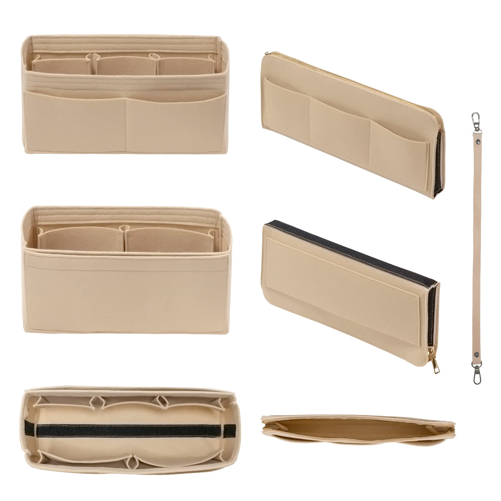 DailyPlus Organizer, wkład do torebki, torby typu tote, z zamkiem błyskawicznym, z breloczkiem, filcowy, rozmiar Slender M, beżowy