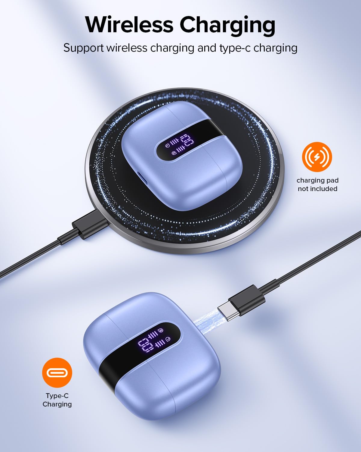 TAGRY Bluetooth Headphones True Wireless Earbuds 60H Playback LED Power Display Earphones with Wireless Charging Case IPX5 Waterproof in-Ear Ear buds with Mic for TV Smart Phone Laptop Computer Sports — Amazon image 4