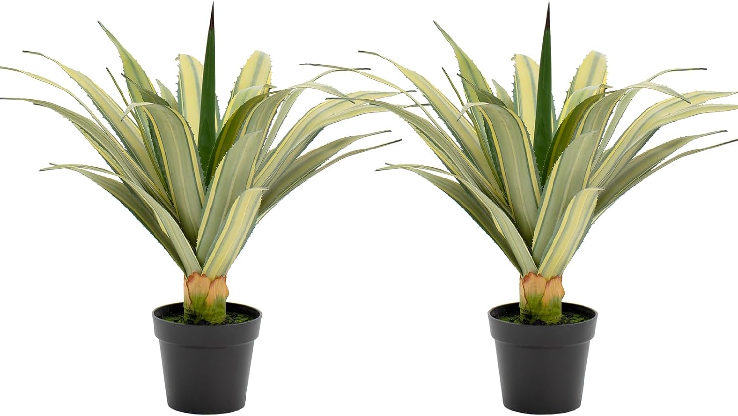 2.6FT Fake Spiked Agave Plants ,32Inch Tall Artificial UV Resistant Plants with 24 Yellow-Striped Lifelike Leaves and Moss, Realistic Faux Yucca Plants for Home Outdoor Patio Garden Indoor Decor 2Pack