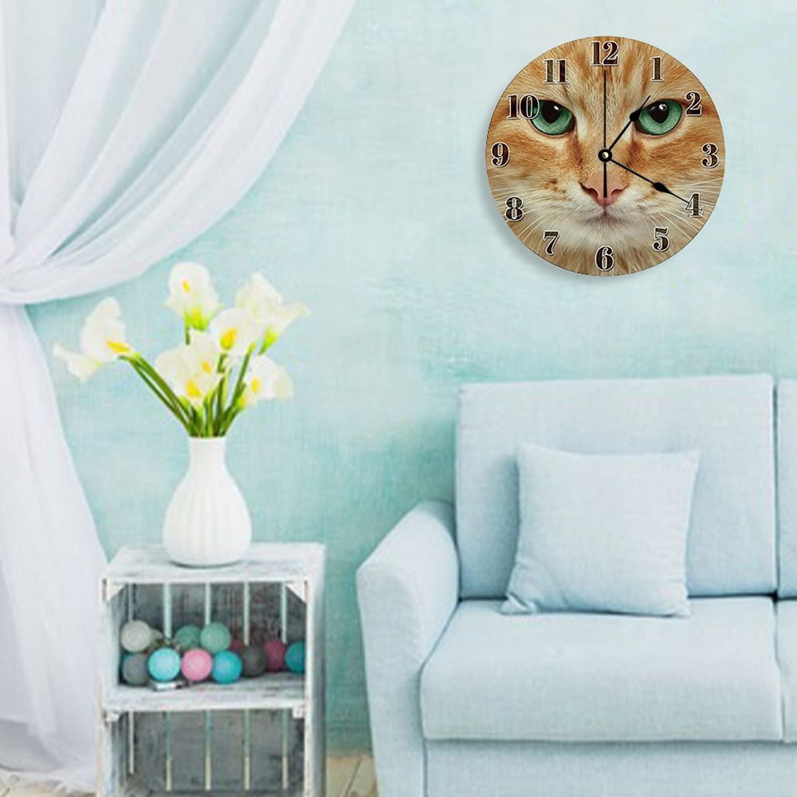 Orologio da parete vintage in legno colorato, silenzioso, quadrante retrò, design rotondo, stile
