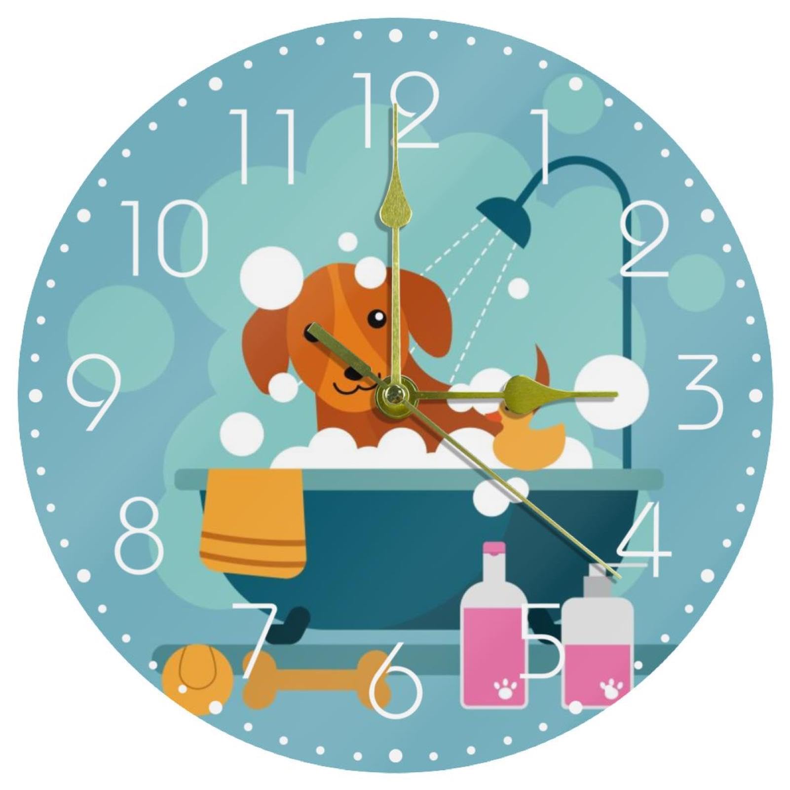 Horloge murale ronde acrylique 25 cm motif chien bleu pile