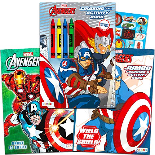 Marvel Avengers Coloring Book Super Set with Crayons and Stickers (3 Jumbo Books Featuring Captain A - //coolthings.us