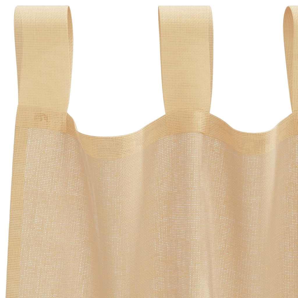 Voile Vorhänge mit Schlaufen 2 Stück Sandfarbe 140x225 cm, 100% Polyester Gardinen für Wohnzimmer Küche, Blickdichte, Waschbare Vorhänge, Schlaufenschal für Gardinenstangen