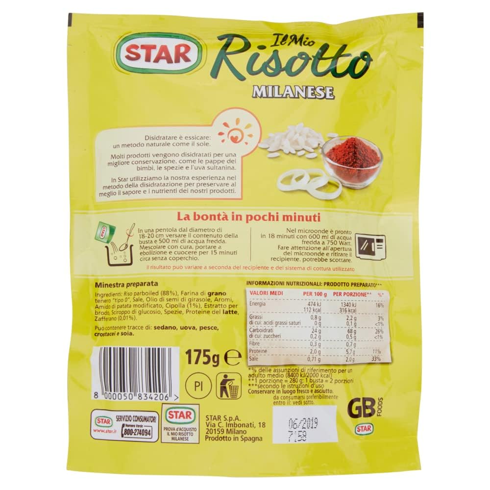 15x Star Il Mio Risotto Milanese - Riso cremoso con zafferano 100% italiano Preparato 175g + Portachiavi Beni Culinari